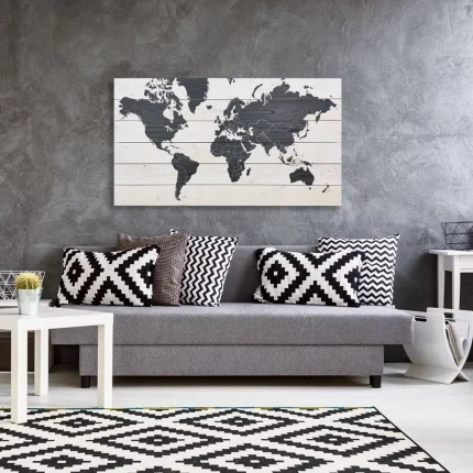 Wereldkaart Contrast woodprint