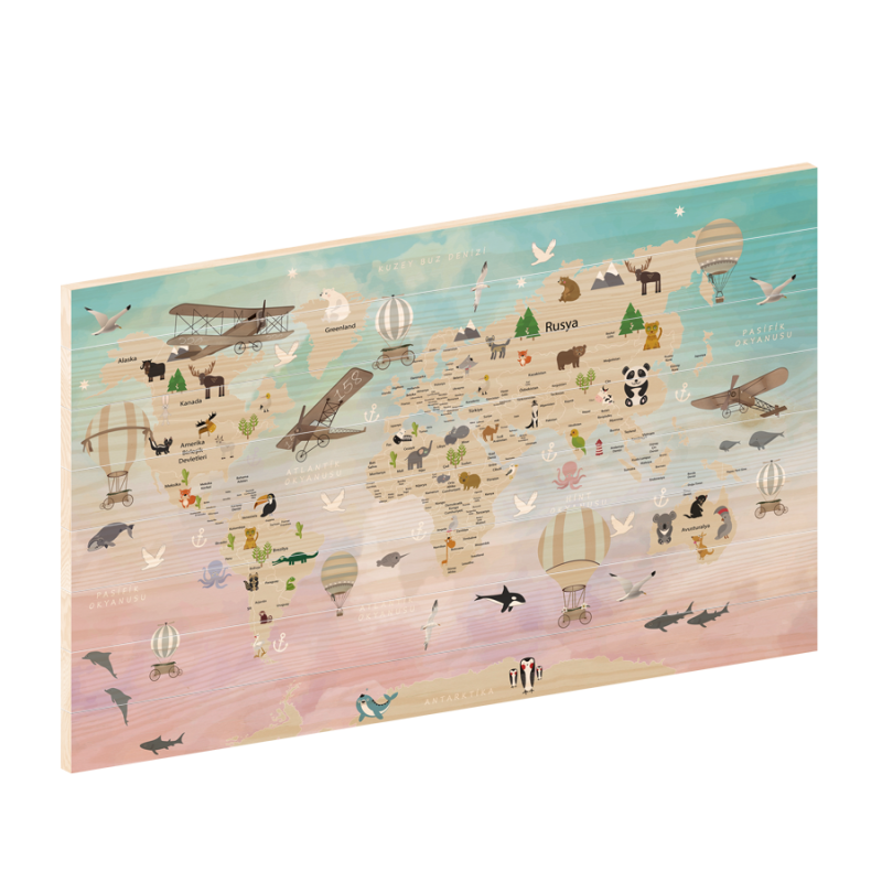 Wereldkaart Cute woodprint