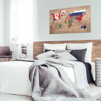 Houten Wereldkaart Flags woodprint