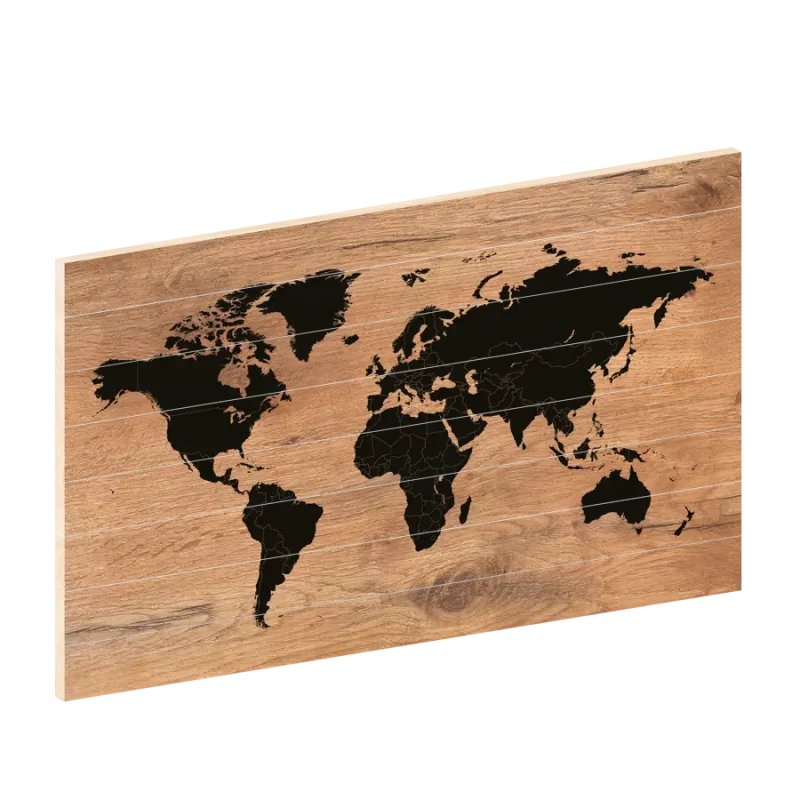 Wereldkaart Memories | Houten wereldkaart | wereldkaart op hout | woodprint.nl