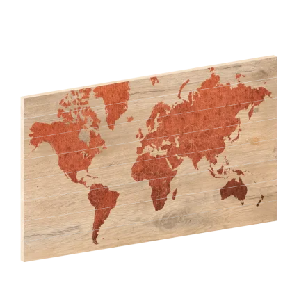 Wereldkaart Koper | Houten wereldkaart | wereldkaart op hout | woodprint.nl