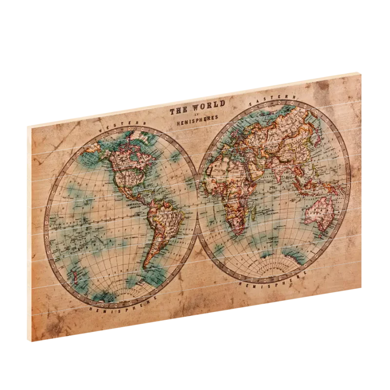 Wereldkaart Klassiek | Houten wereldkaart | wereldkaart op hout | woodprint.nl