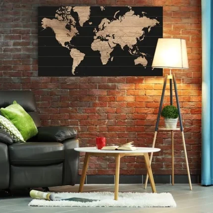 Wereldkaart Wood - houten wereldkaart - wereldkaart op hout - houtprint