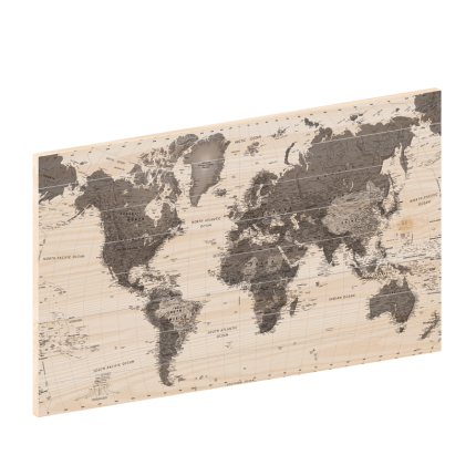 Wereldkaart Modern Zwart-Wit | Houten wereldkaart | wereldkaart op hout | woodprint.nl