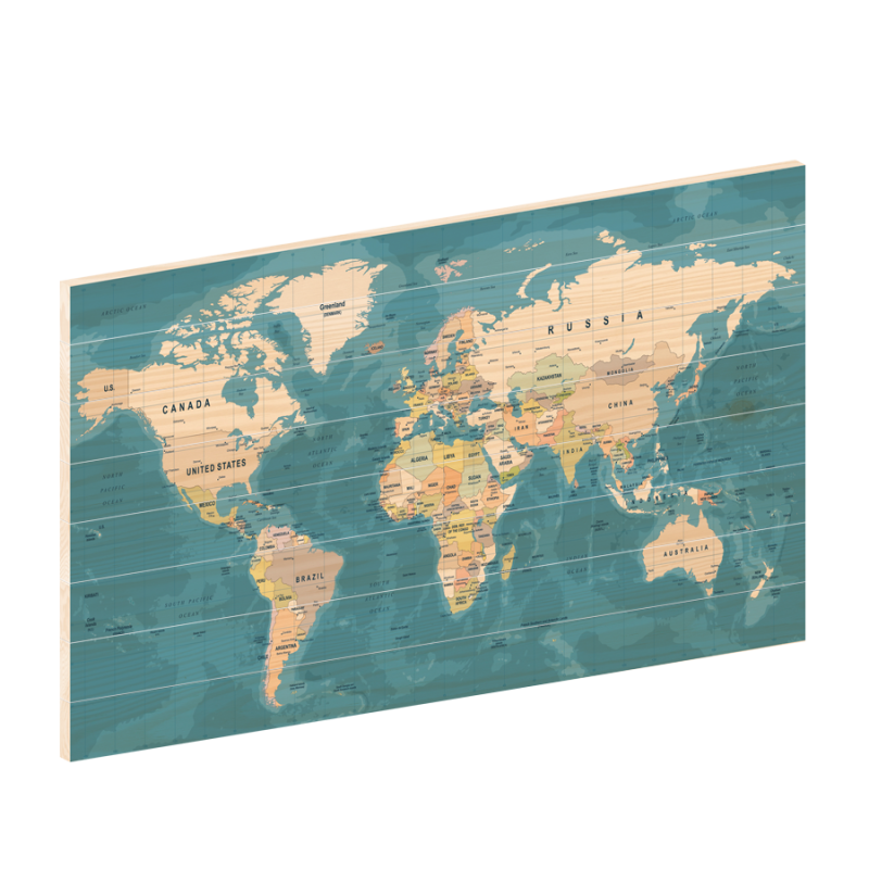 wereldkaart sea - houten wereldkaart - woodprint.nl
