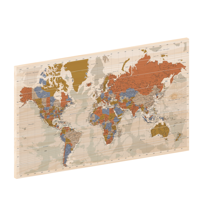 wereldkaart style - wereldkaart op hout- woodprint.nl - woodprint - houtprints