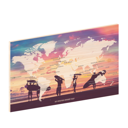 Thema wereldkaart surfing - wereldkaart op hout