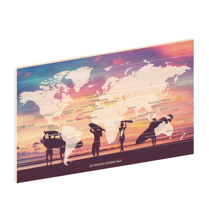 Thema wereldkaart surfing - wereldkaart op hout