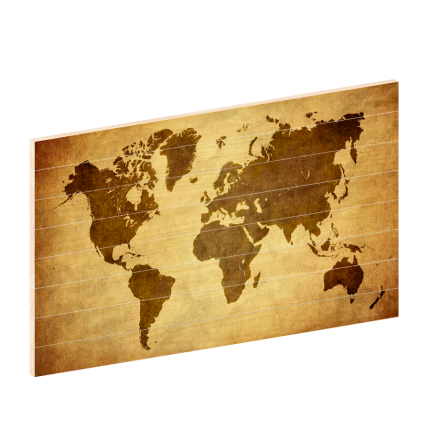 Wereldkaart Vintage - houten wereldkaart - wereldkaart op hout - houtprint