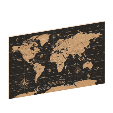 Wereldkaart World Map - houten wereldkaart - wereldkaart op hout - houtprint