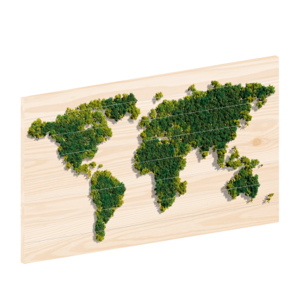 Wereldkaart Moswand | Houten wereldkaart | wereldkaart op hout | woodprint.nl