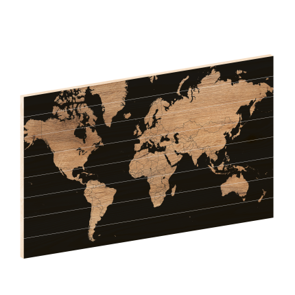 Wereldkaart Wood - houten wereldkaart - wereldkaart op hout - houtprint